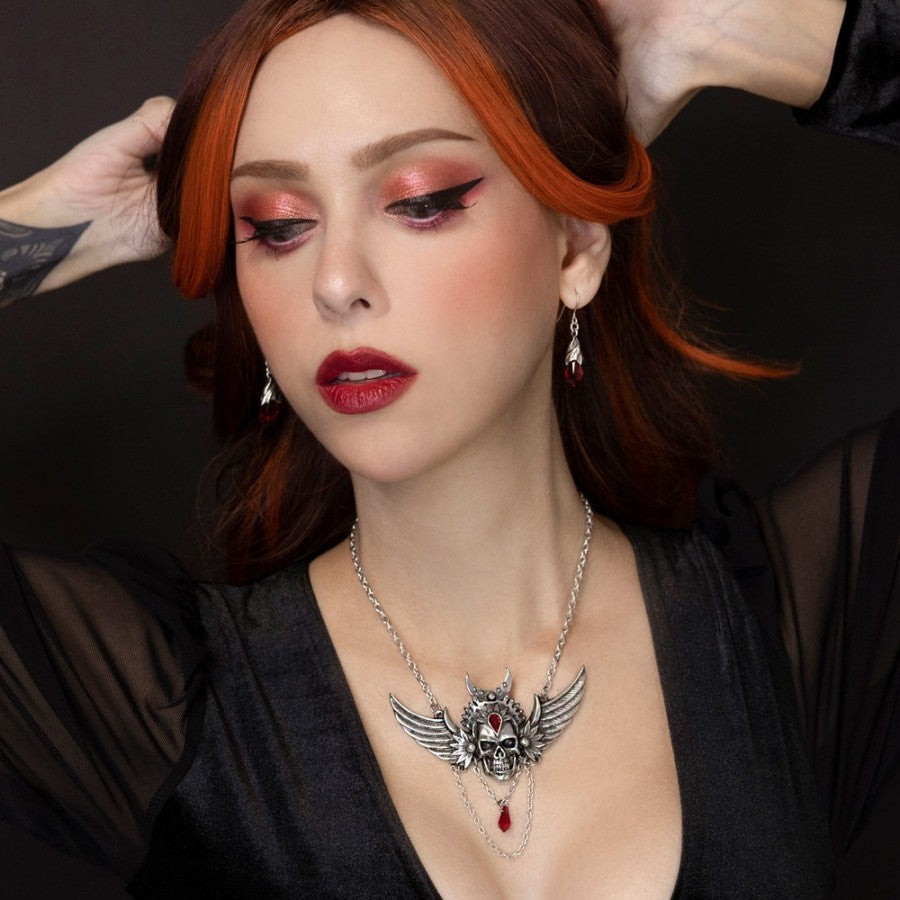 Alchemy Gothic Immortal Ayesha Necklace – Pewter & Red Crystal Pendant