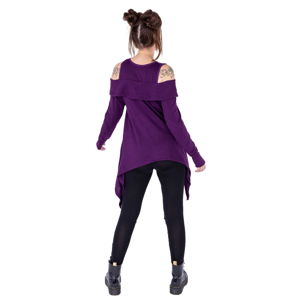 Innocent Lifestyle Karasi Purple Off-Shoulder Top with Long Sleeves