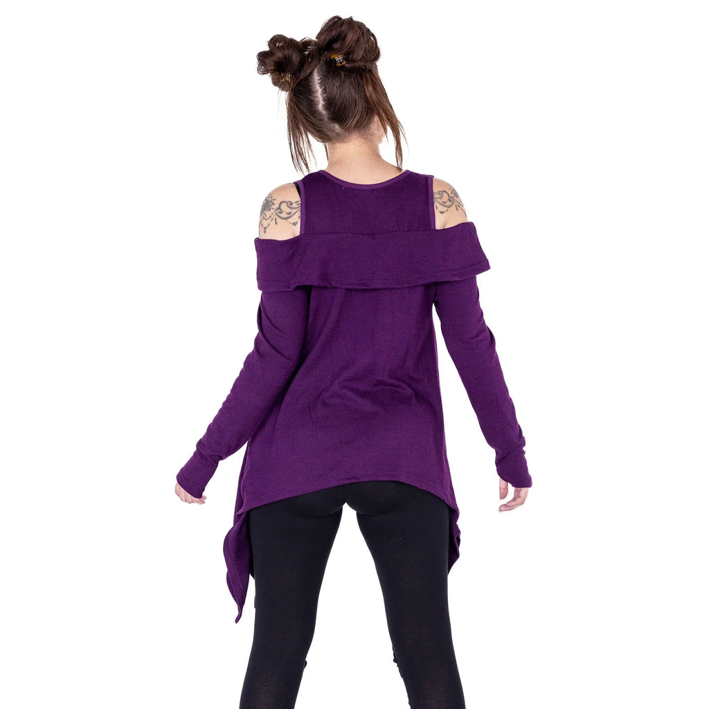 Innocent Lifestyle Karasi Purple Off-Shoulder Top with Long Sleeves