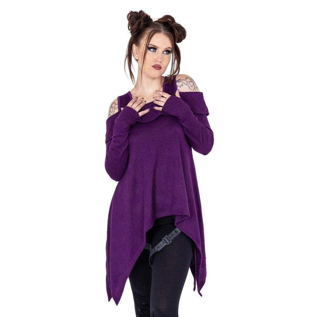 Innocent Lifestyle Karasi Purple Off-Shoulder Top with Long Sleeves