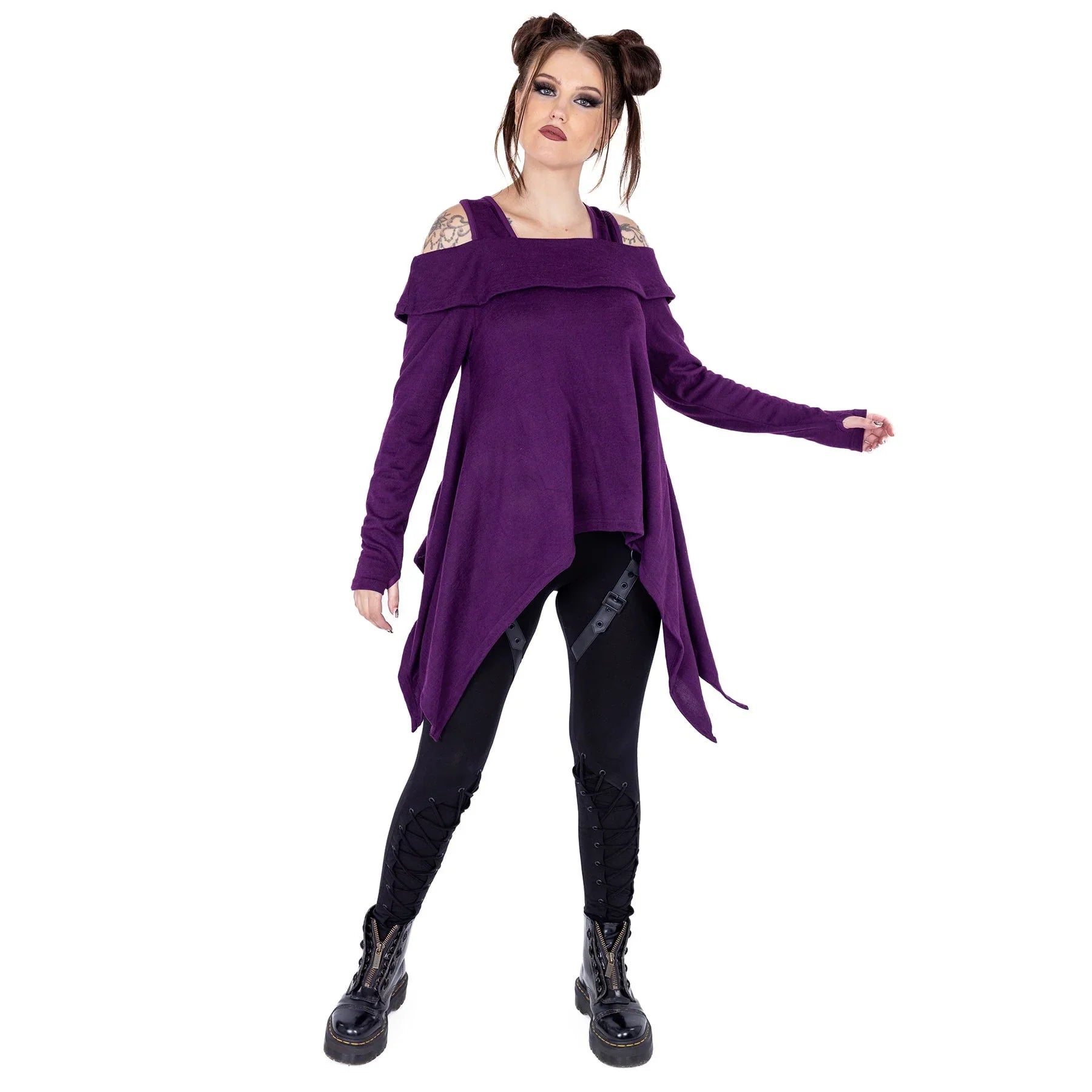 Innocent Lifestyle Karasi Purple Off-Shoulder Top with Long Sleeves