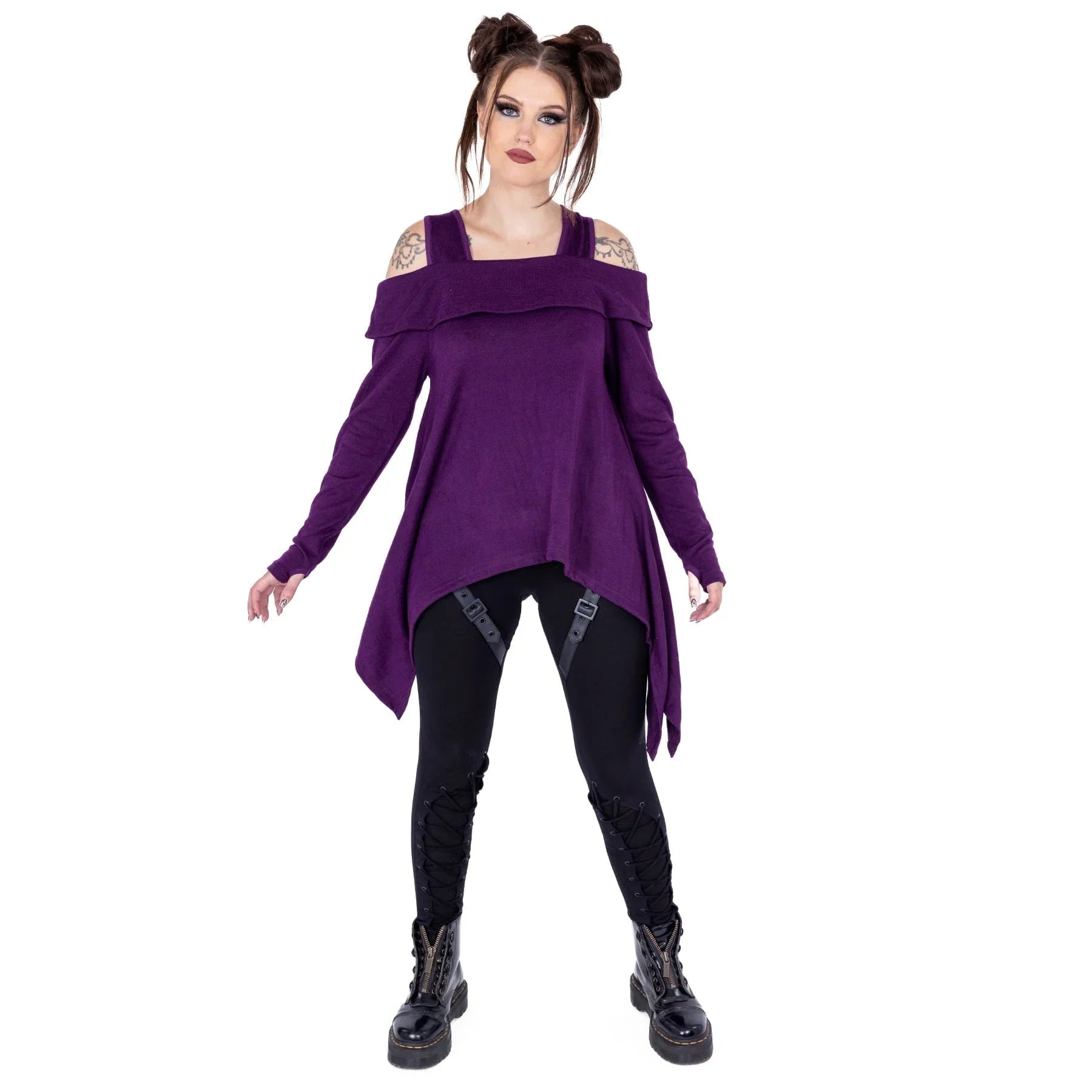 Innocent Lifestyle Karasi Purple Off-Shoulder Top with Long Sleeves