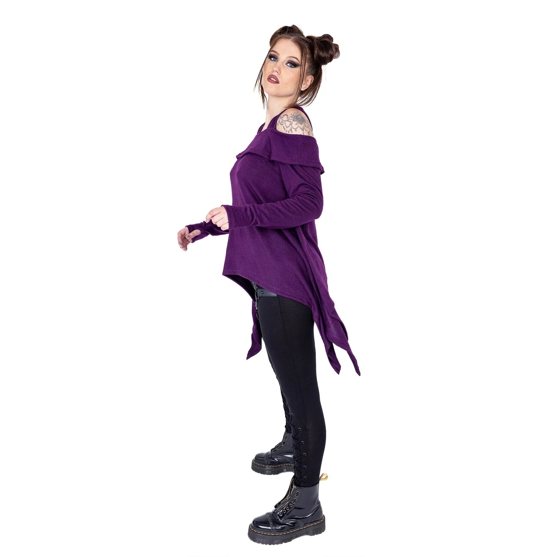Innocent Lifestyle Karasi Purple Off-Shoulder Top with Long Sleeves