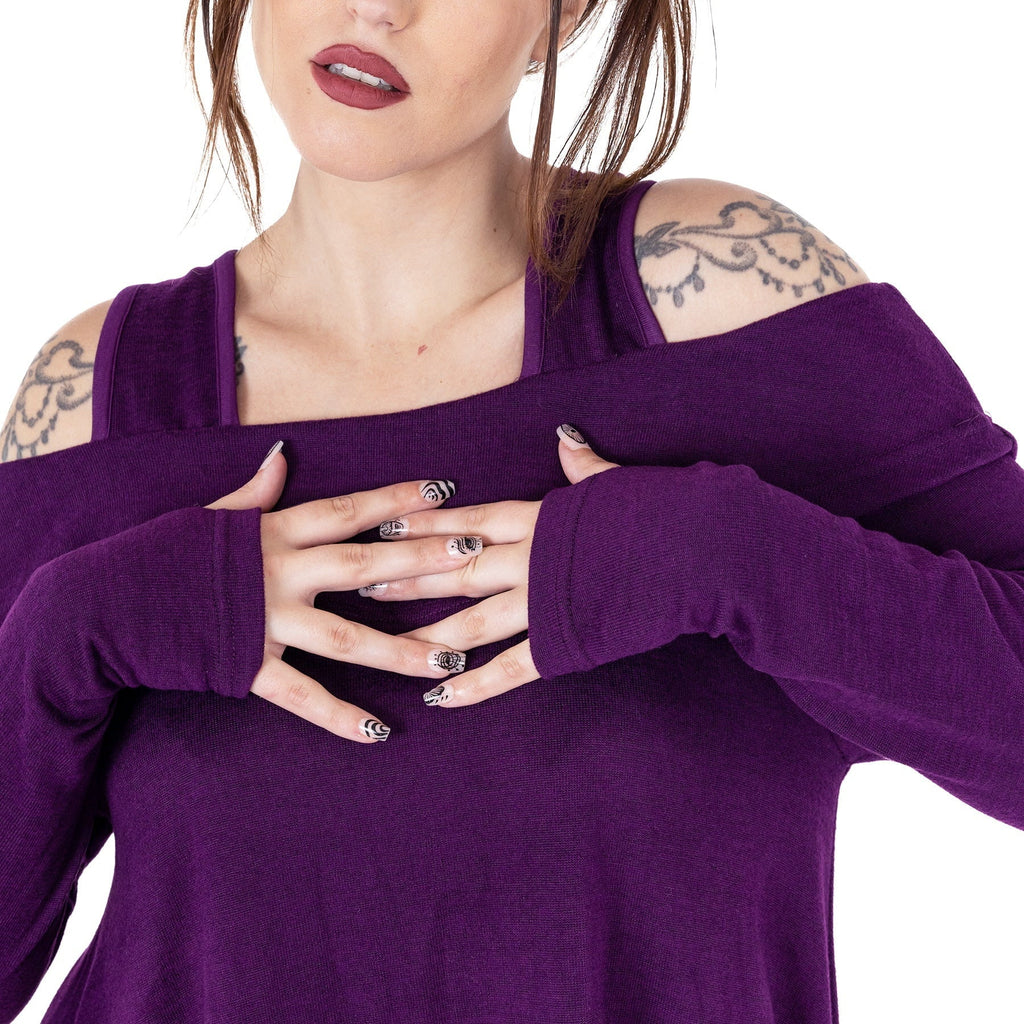 Innocent Lifestyle Karasi Purple Off-Shoulder Top with Long Sleeves