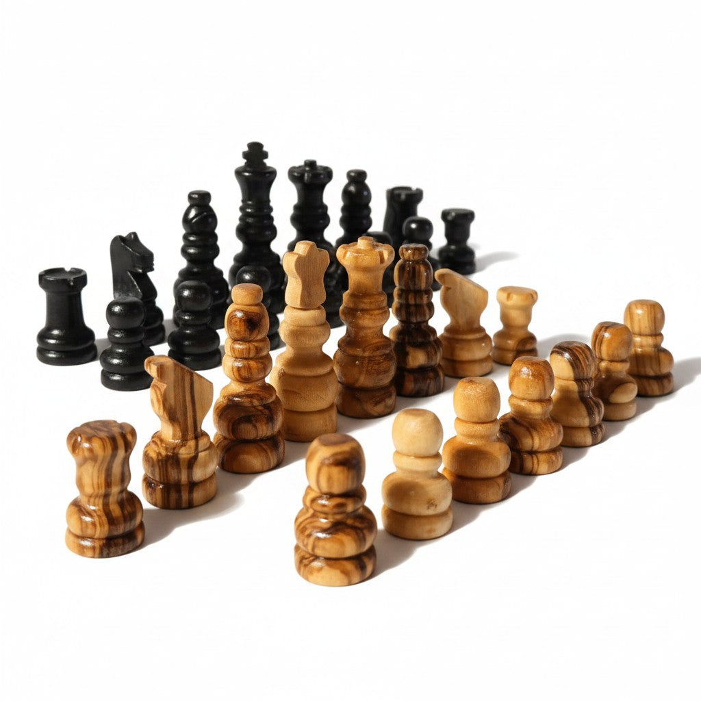 Hand Crafted Olive Wood Chess Pieces - Board Playing Area 24x24cm | Pieces Only