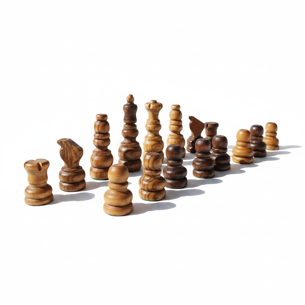 Hand Crafted Olive Wood Chess Pieces - Board Playing Area 24x24cm | Pieces Only