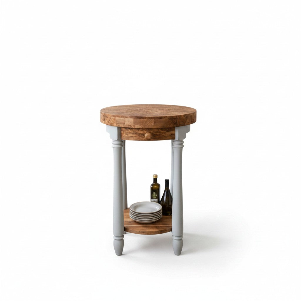 Olive Wood Butcher Block Table Island W/ Drawer