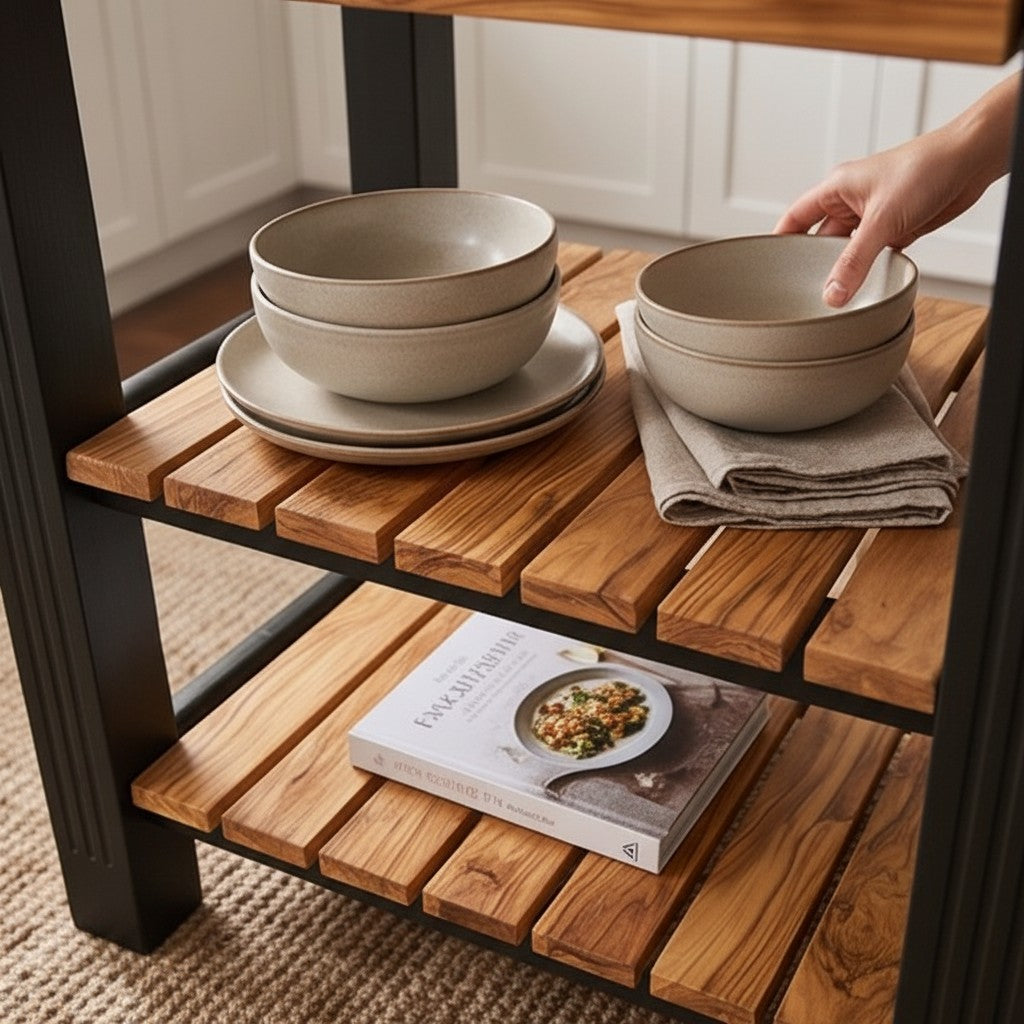 Butcher Block Scratchproof Kitchen Dining Table & 2 Chairs Set With Storage Draws Shelves