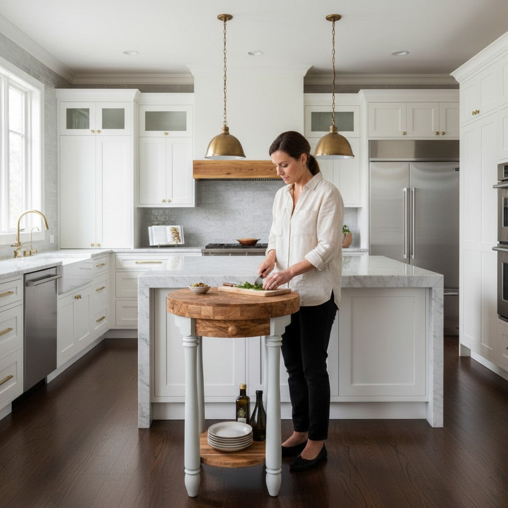 Olive Wood Butcher Block Table Island W/ Drawer
