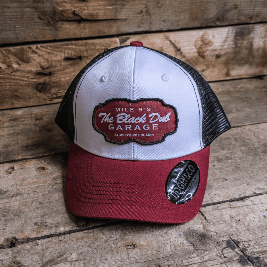 Uggly and Co Black Dub Garage Trucker Hat – Burgundy Isle of Man TT