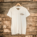 Uggly and Co White Stamp V-Neck Tee – 100% Cotton Motorcycle T-Shirt
