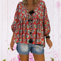 V-Neck Skull Print Three-Quarter Sleeve T-Shirt