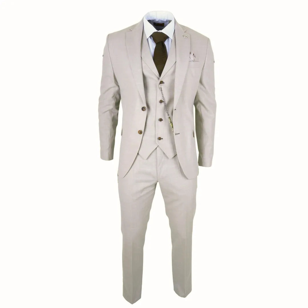 James - Men's 3 Piece Cream Tailored Fit Suit
