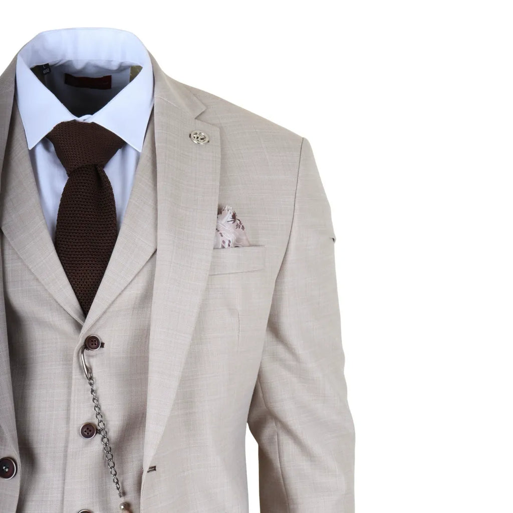 James - Men's 3 Piece Cream Tailored Fit Suit