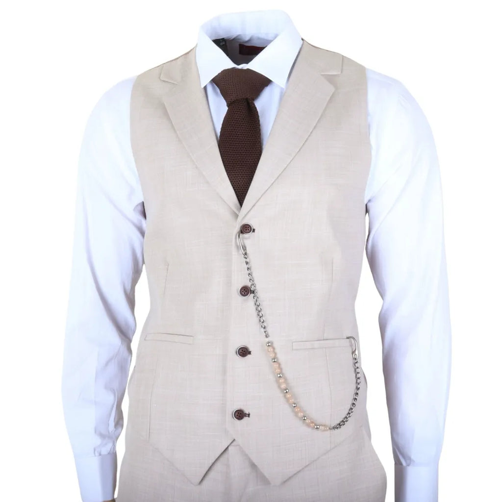 James - Men's 3 Piece Cream Tailored Fit Suit