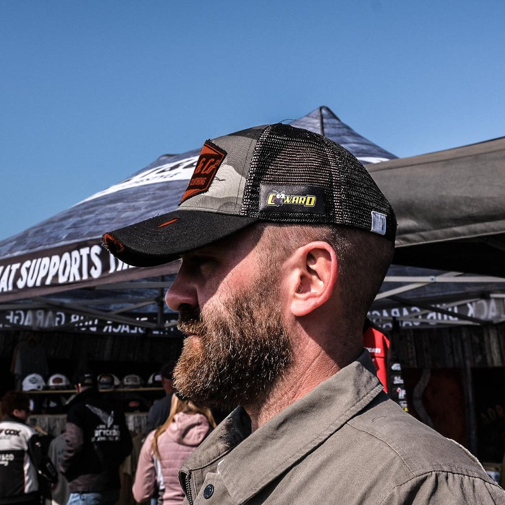 Uggly & Co Grey Camo Diamond Trucker Hat – Distressed Racing Cap