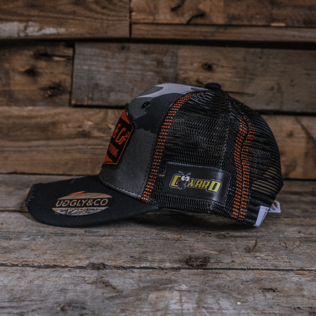 Uggly & Co Grey Camo Diamond Trucker Hat – Distressed Racing Cap