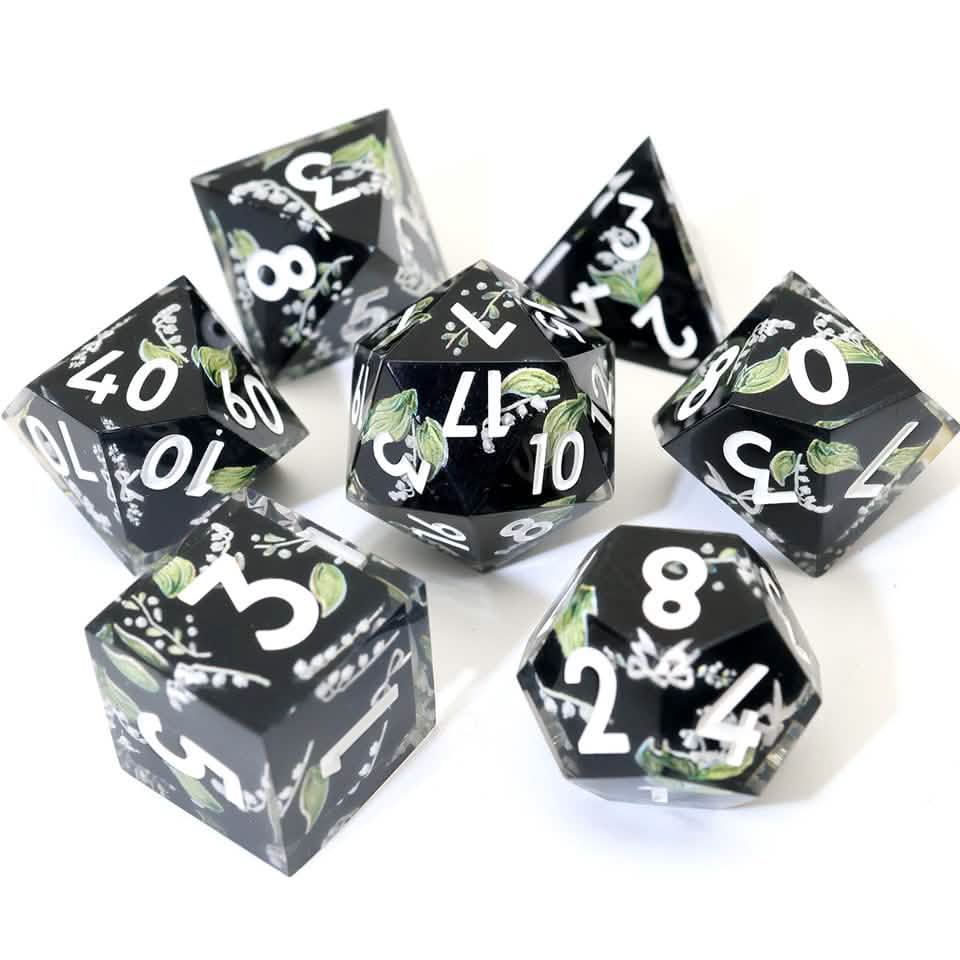Midnight Moondrop | Sharp Edge Dice | Resin | 7 Piece Set