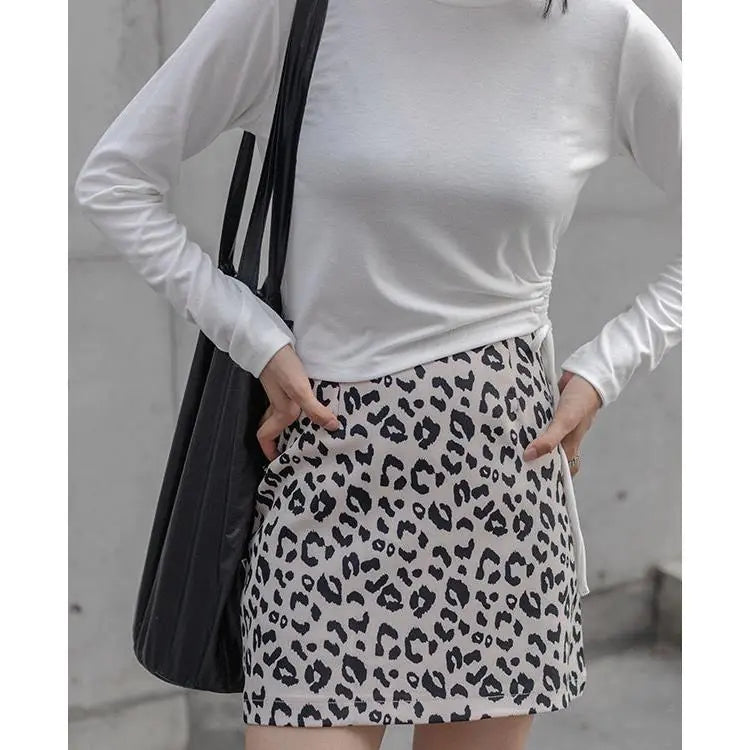 Leopard Print Mini Skirt – High Waist A-Line – Built-In Shorts