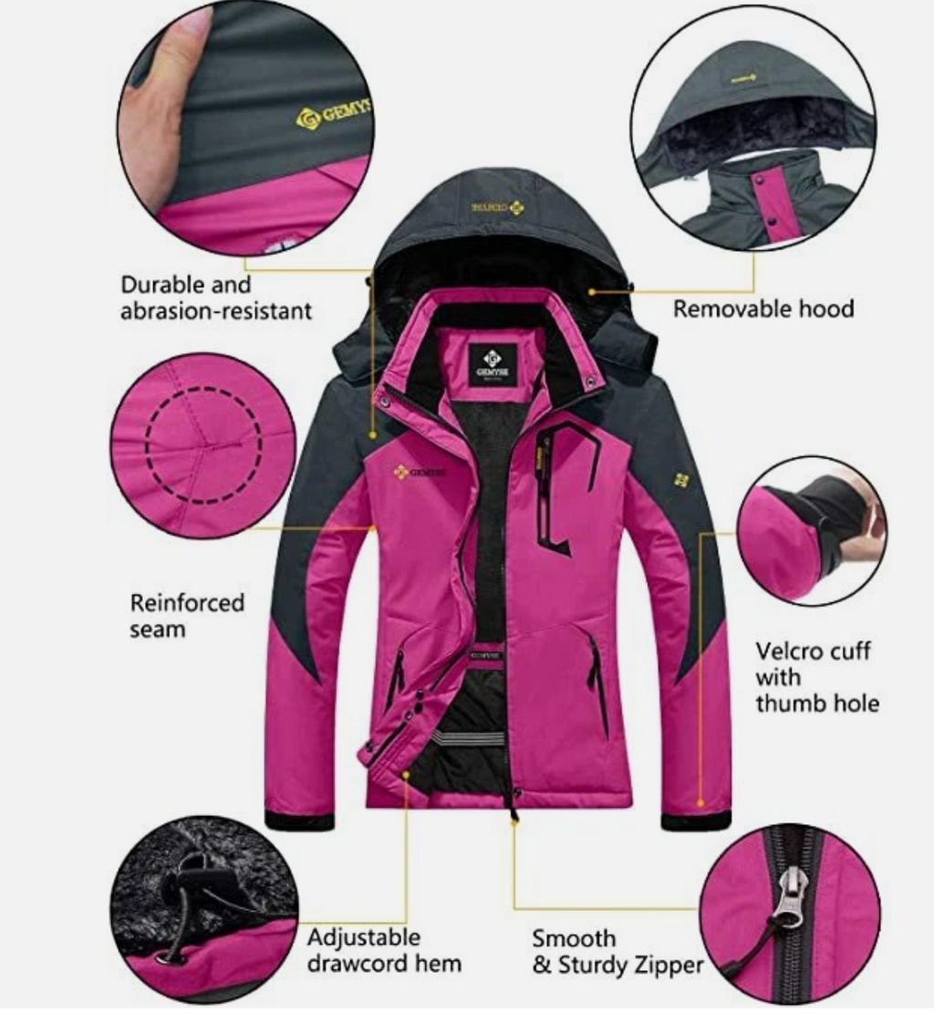 GEMYSE Women's Waterproof Ski Jacket | Fleece Lined Winter Coat - Pink