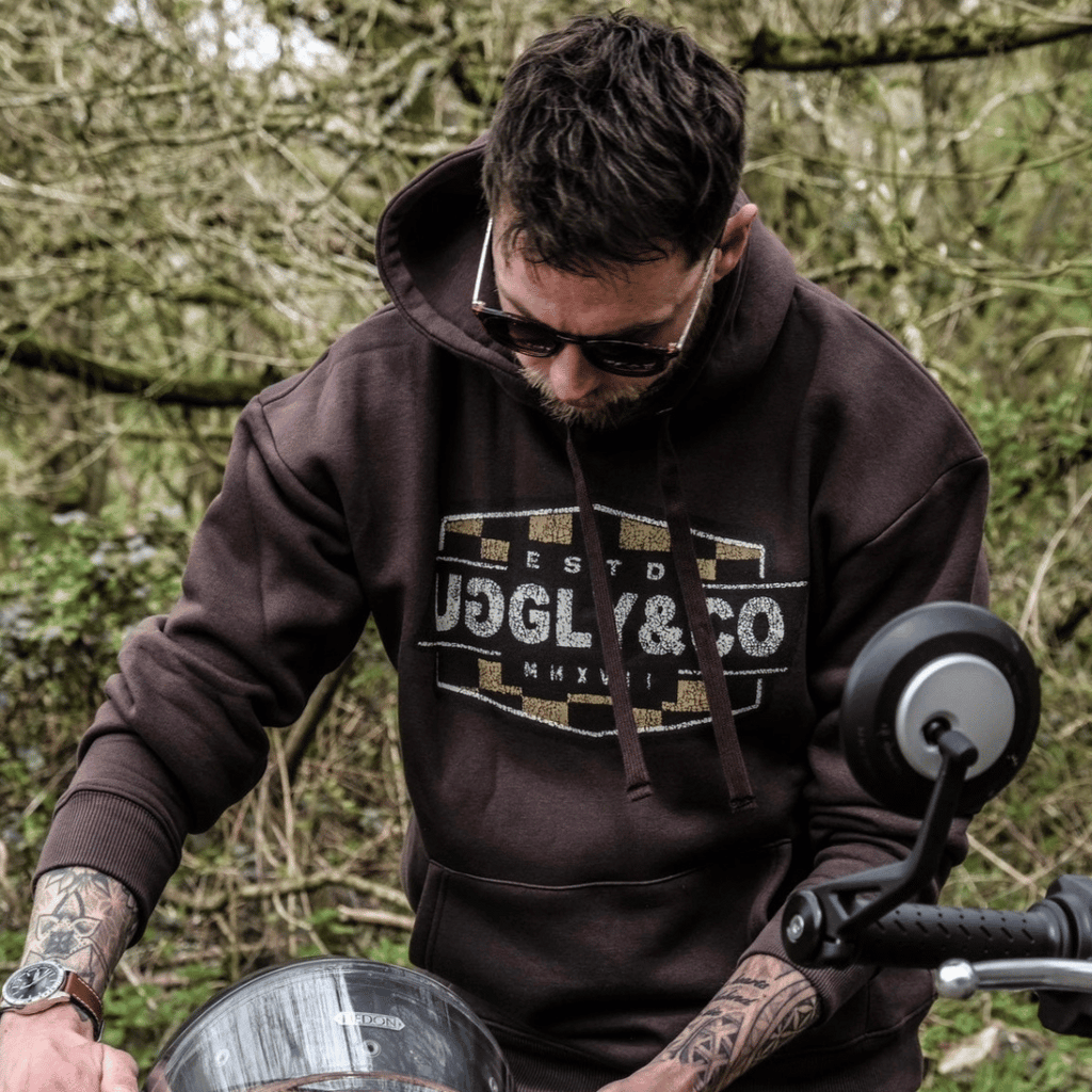 Uggly & Co Brown Chequered Hoodie – Heavyweight Vintage Motorcycle Style