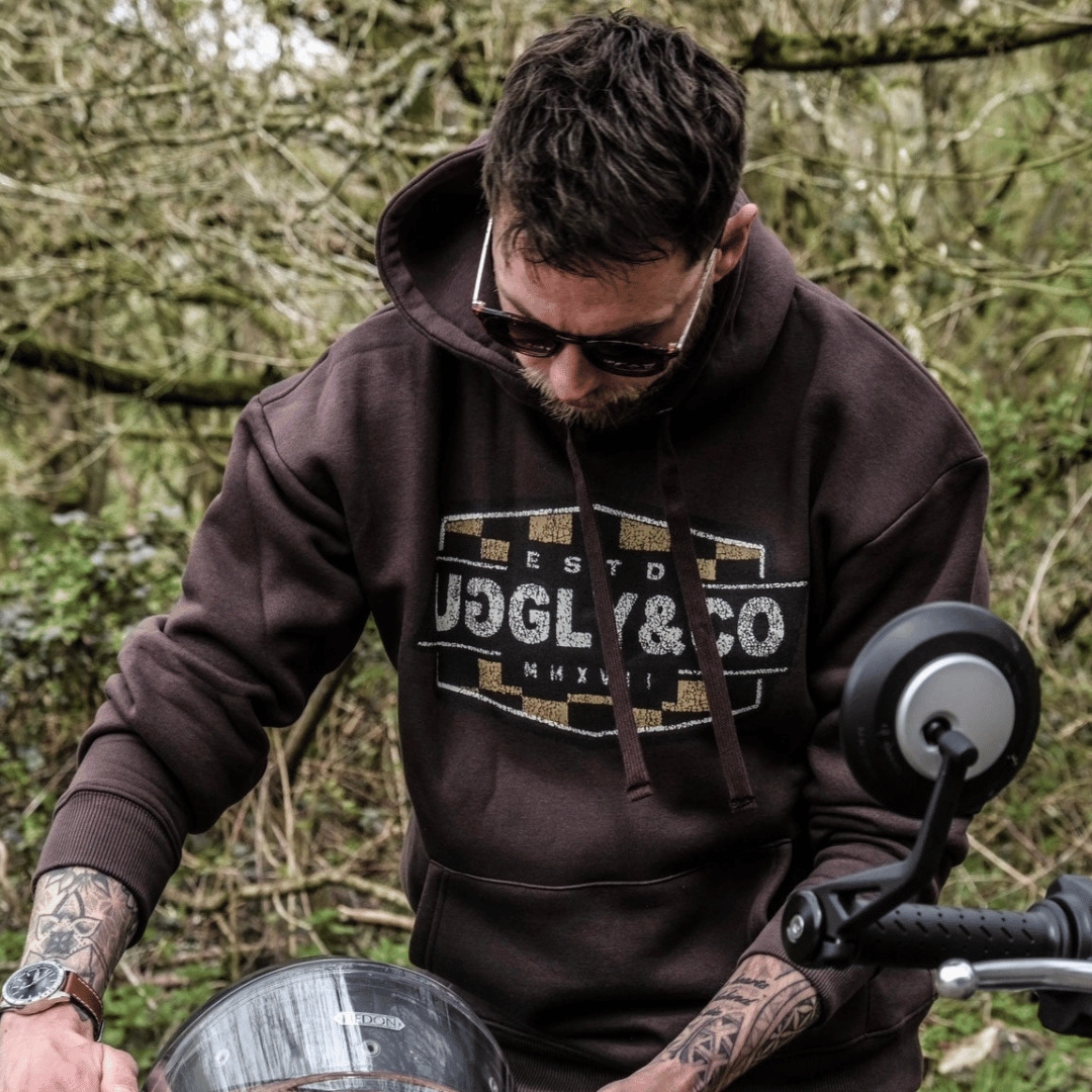 Uggly & Co Brown Chequered Hoodie – Heavyweight Vintage Motorcycle Style
