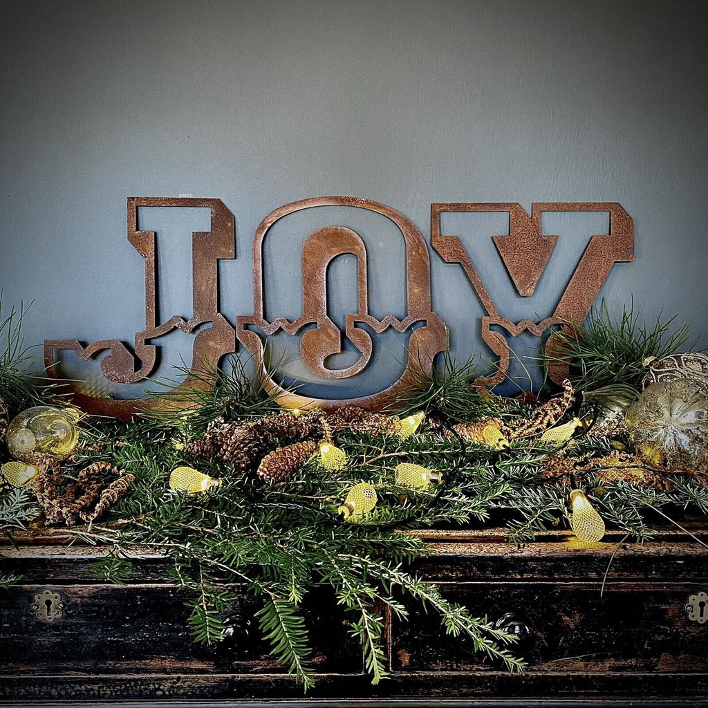 Rustic Metal JOY Letters – 12 Inch Steel Christmas Mantle Decor by RWN