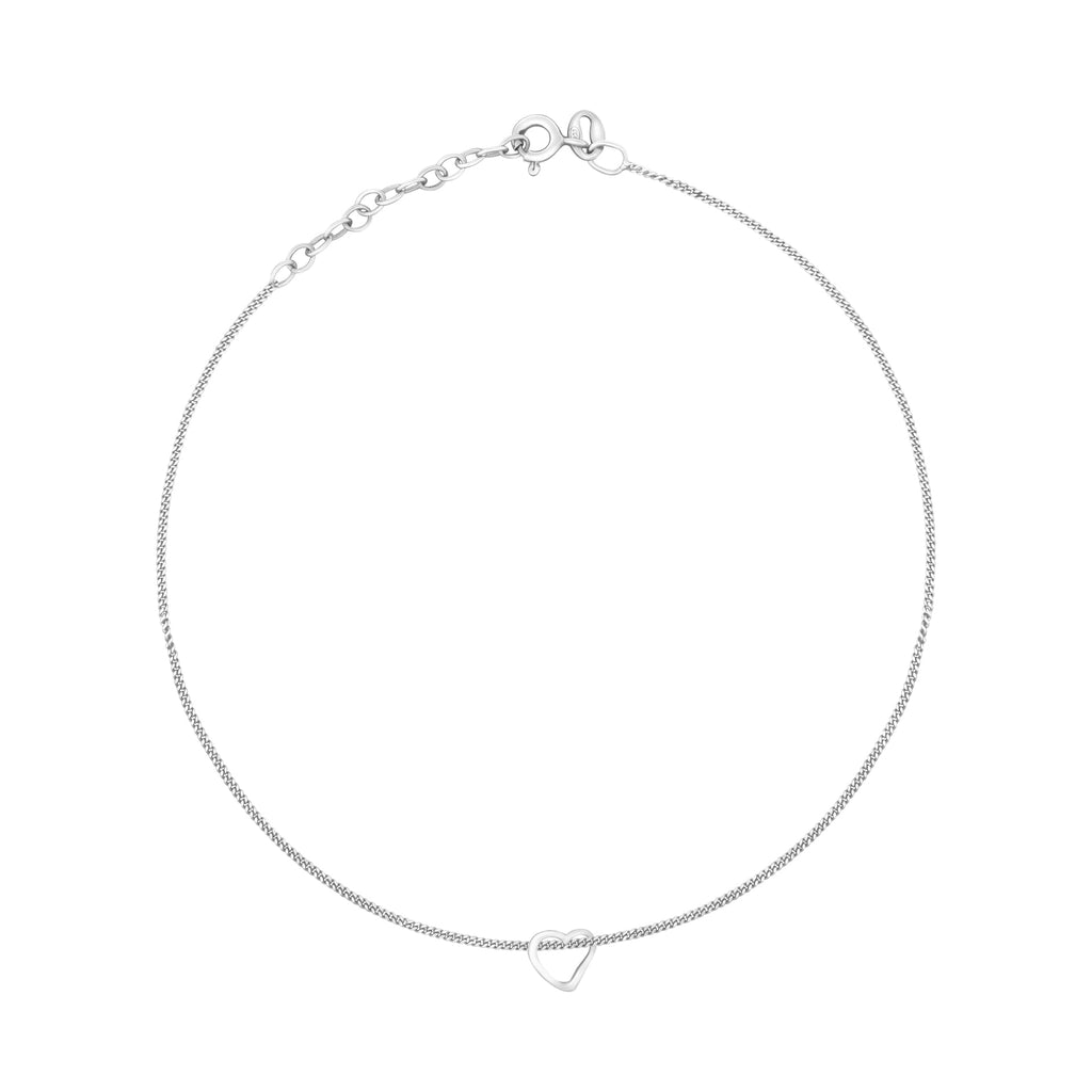 Gecko Jewellery Sterling Silver Heart Anklet – 23cm Slip-On Chain