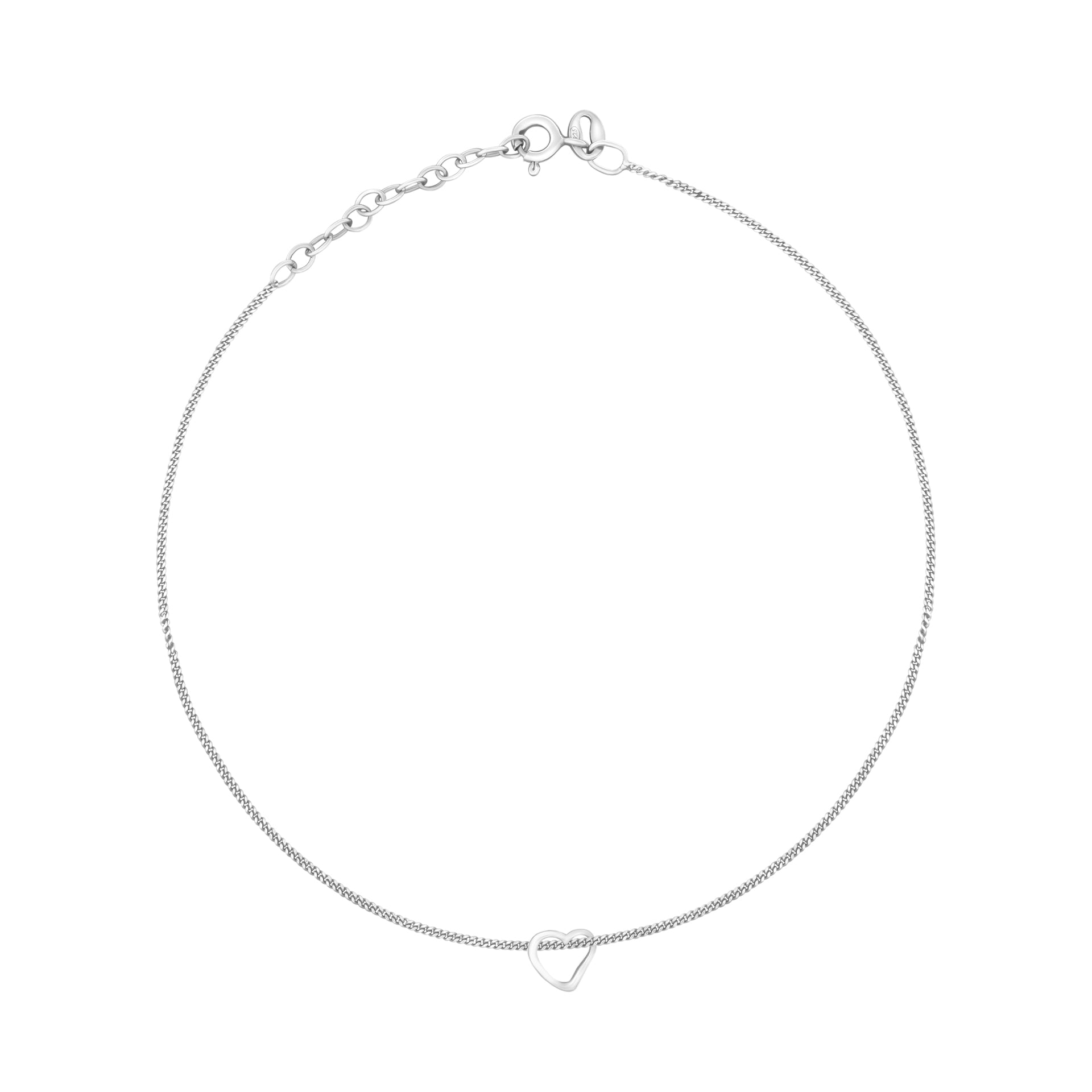 Gecko Jewellery Sterling Silver Heart Anklet – 23cm Slip-On Chain