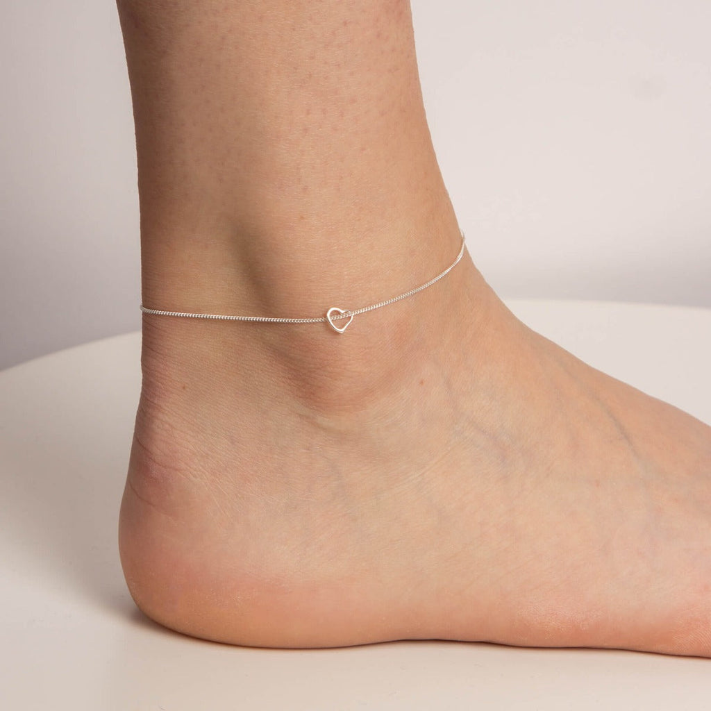 Gecko Jewellery Sterling Silver Heart Anklet – 23cm Slip-On Chain