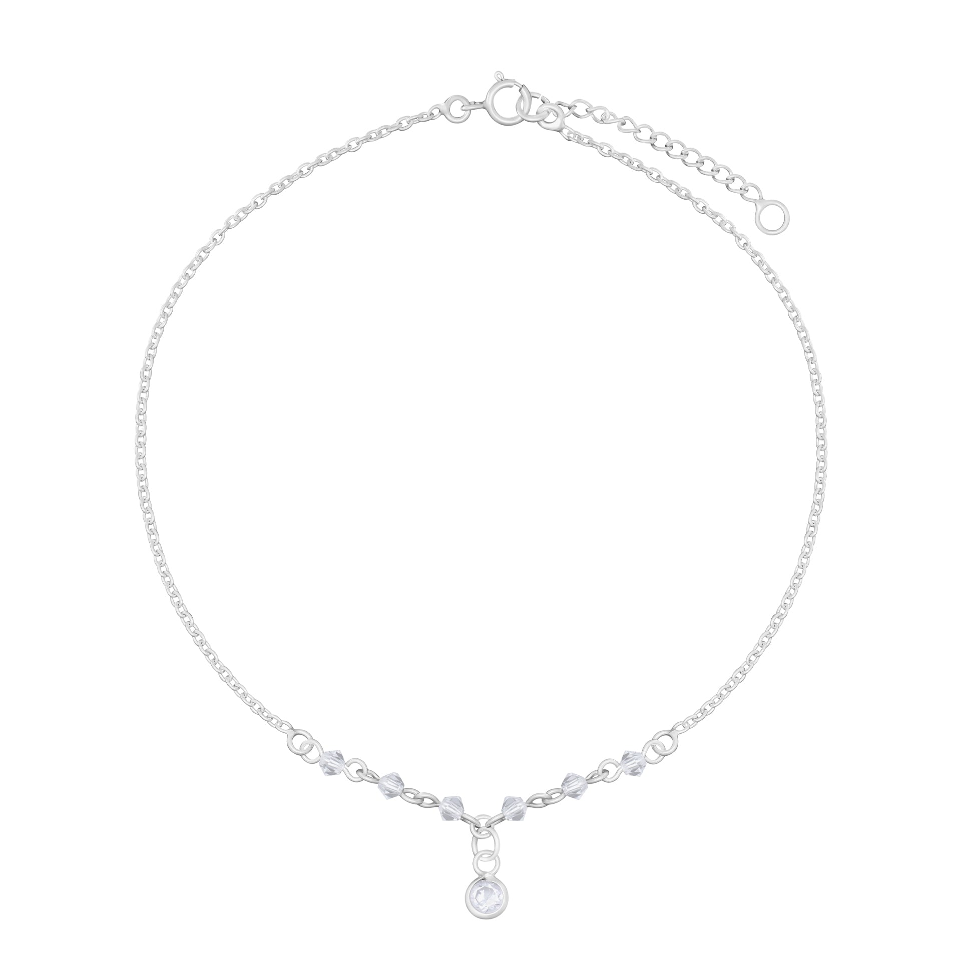 Gecko Jewellery Sterling Silver Charm Anklet with Clear Cubic Zirconia
