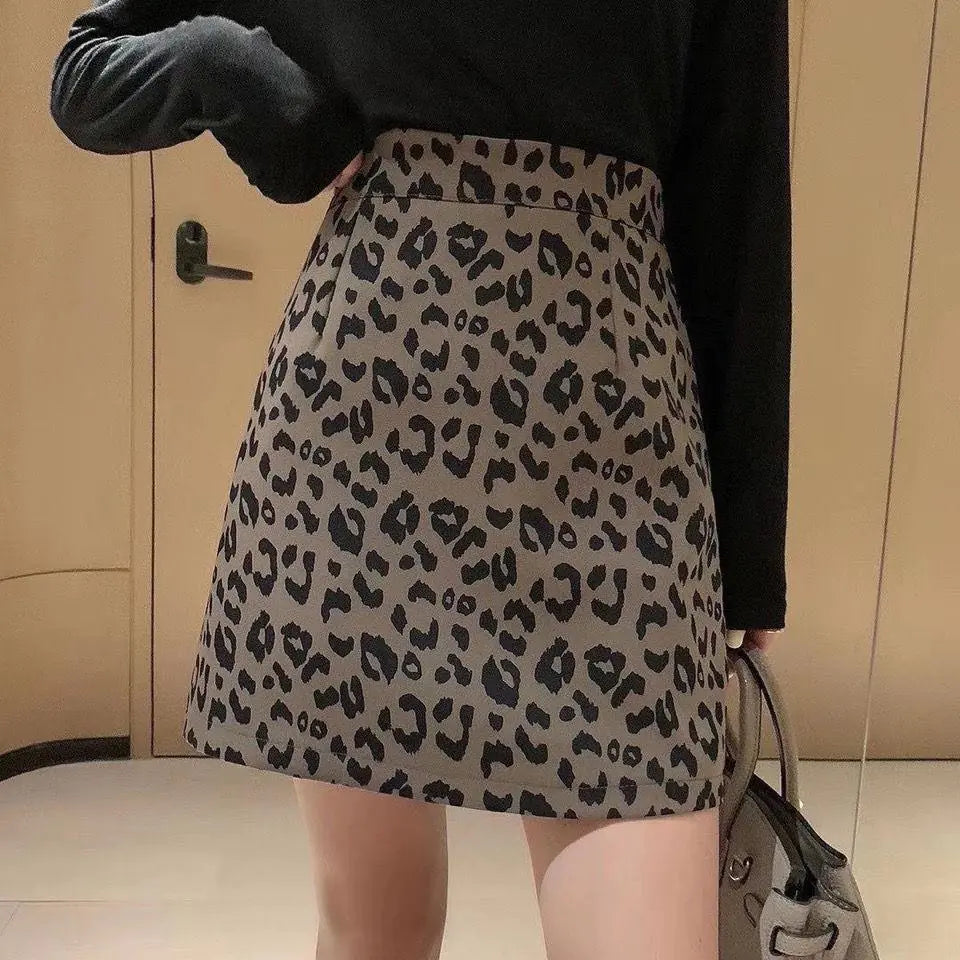 Leopard Print Mini Skirt – High Waist A-Line – Built-In Shorts