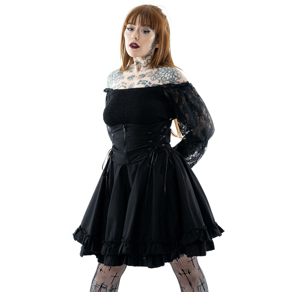 Poizen Industries Kabibi Black Off-Shoulder Lace Corset Dress
