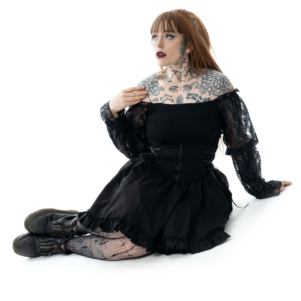 Poizen Industries Kabibi Black Off-Shoulder Lace Corset Dress