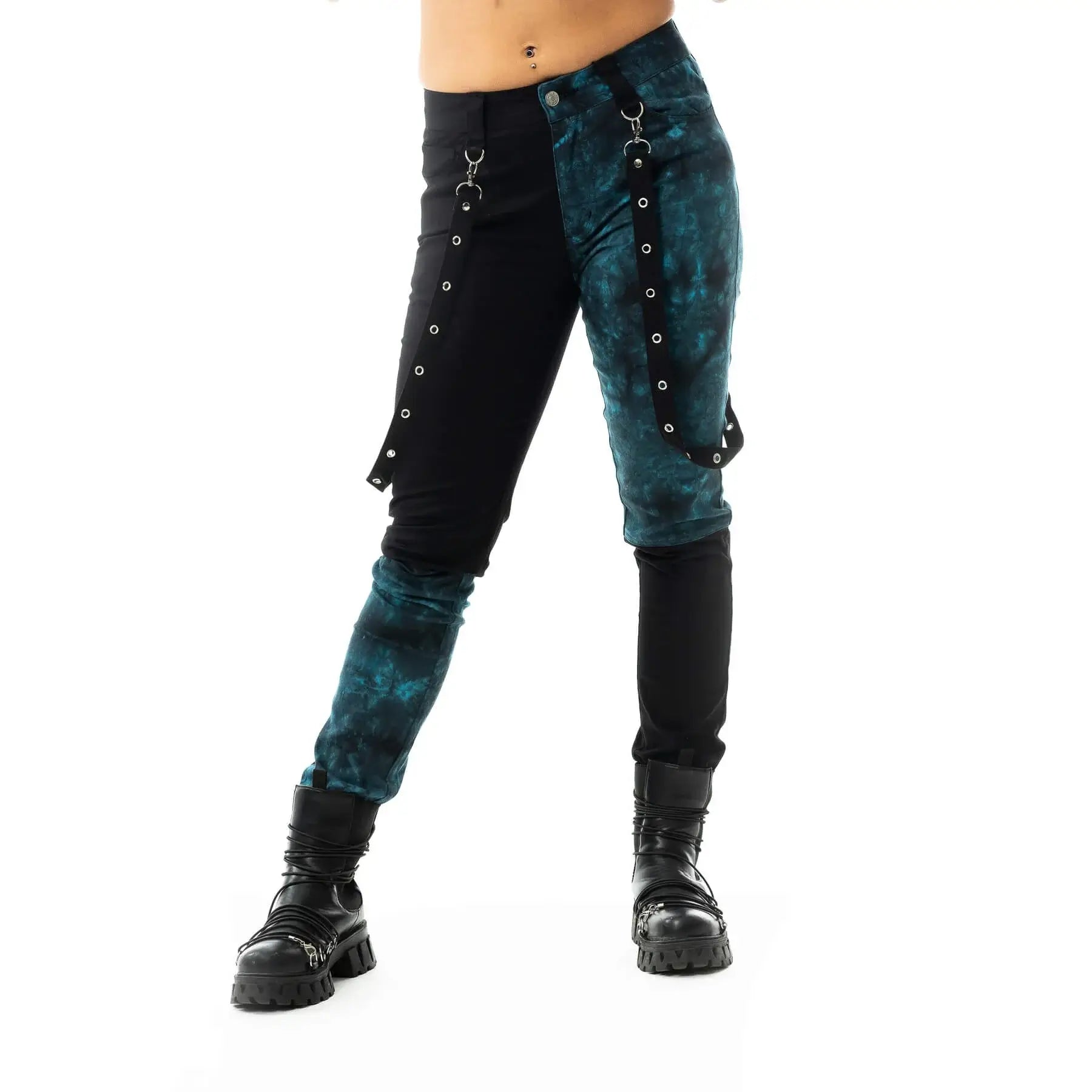 Vixxsin Kaori Pants – Black and Blue Tie-Dye Goth Cyberpunk Trousers