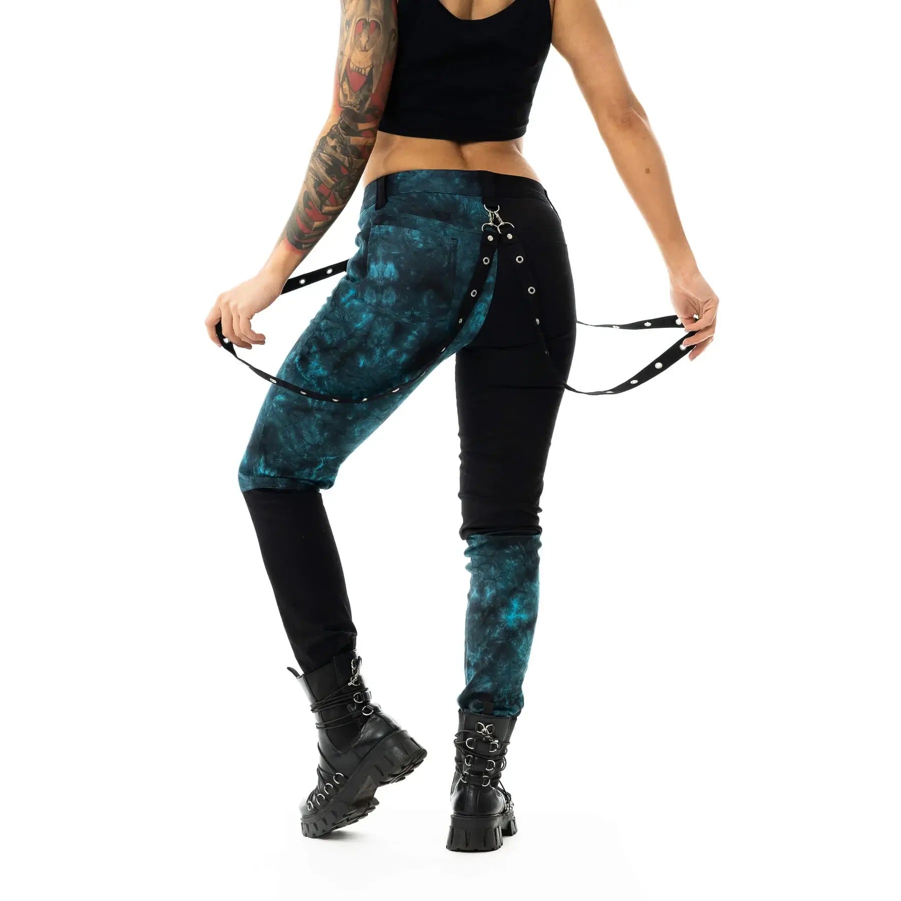 Vixxsin Kaori Pants – Black and Blue Tie-Dye Goth Cyberpunk Trousers
