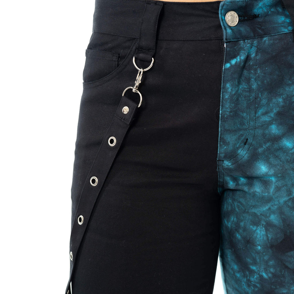 Vixxsin Kaori Pants – Black and Blue Tie-Dye Goth Cyberpunk Trousers