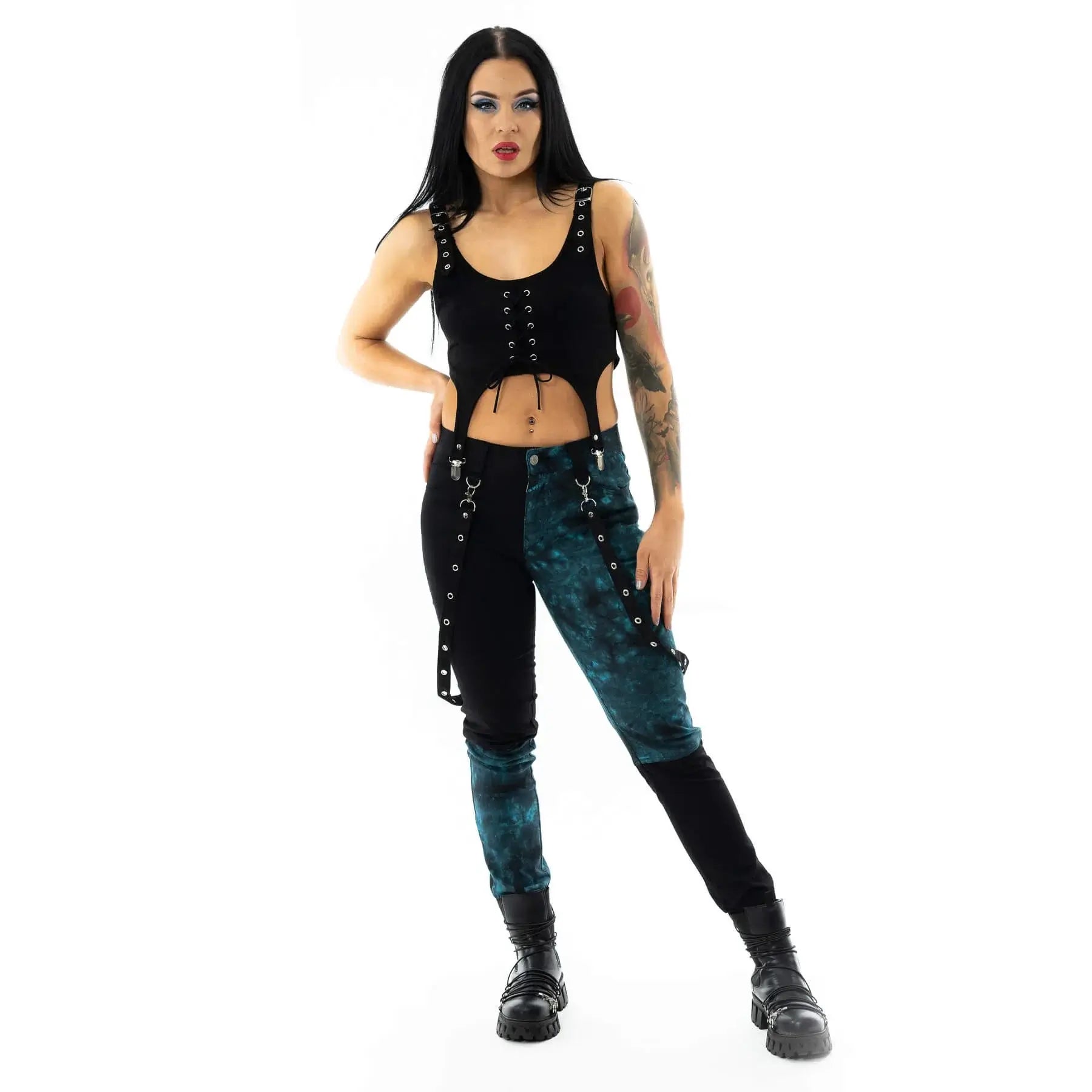 Vixxsin Kaori Pants – Black and Blue Tie-Dye Goth Cyberpunk Trousers
