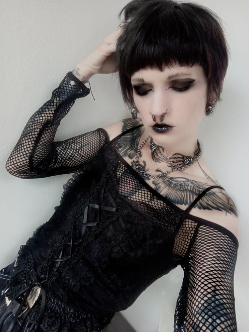 Dark in Love Black Lace Court Lace-Up Camisole | Gothic Corset Top