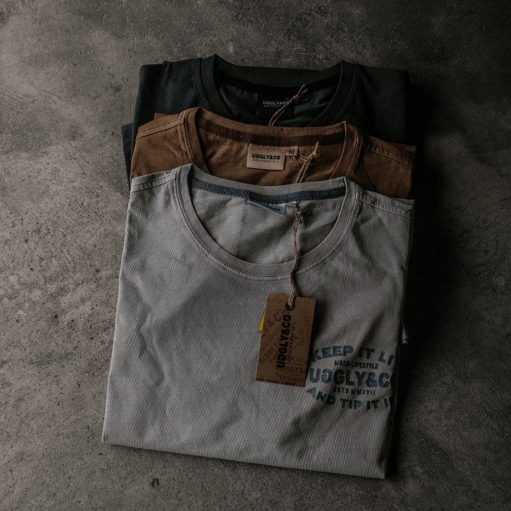 Uggly and Co Malt Brown Flat Track Racing Heavyweight Cotton T-Shirt
