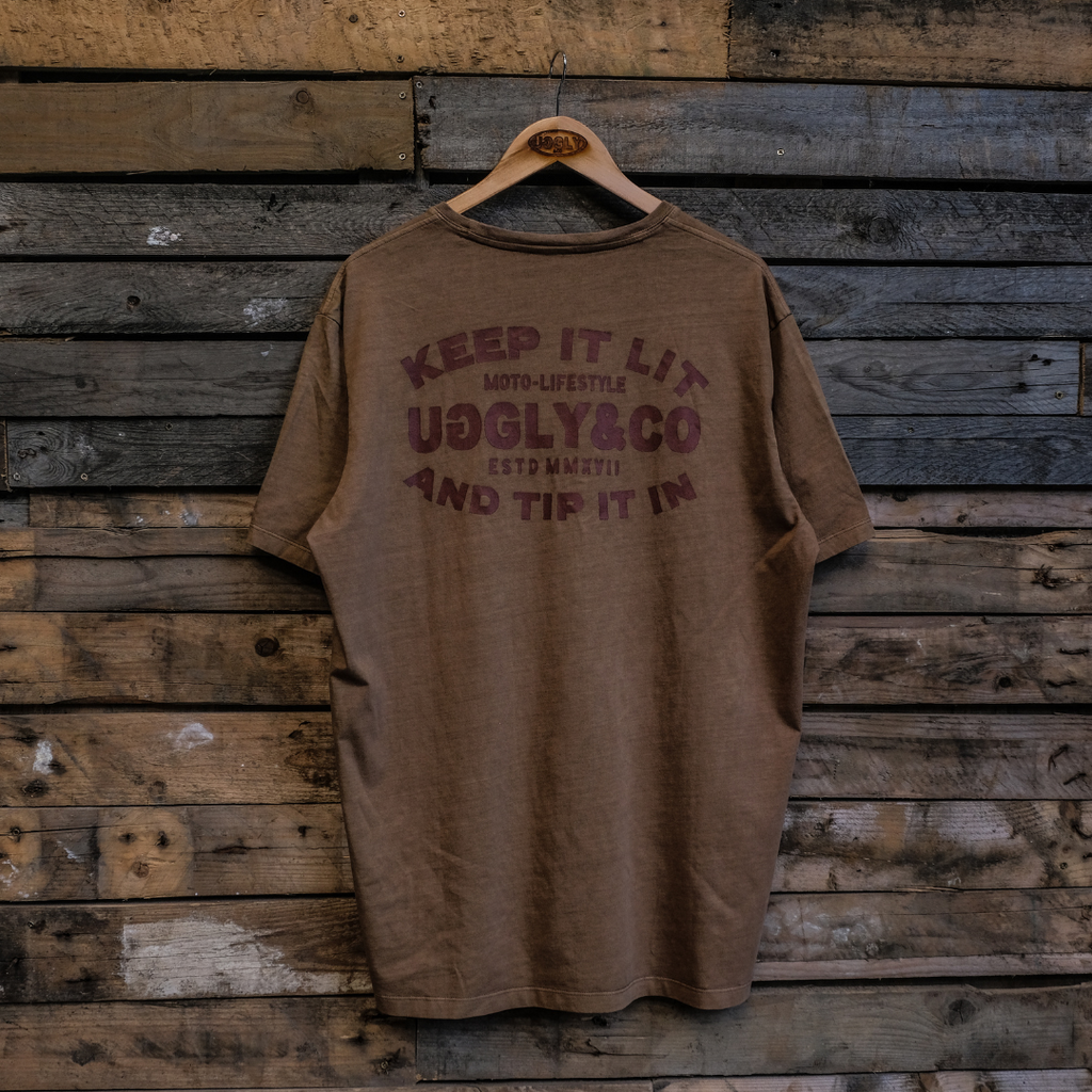 Uggly and Co Malt Brown Flat Track Racing Heavyweight Cotton T-Shirt