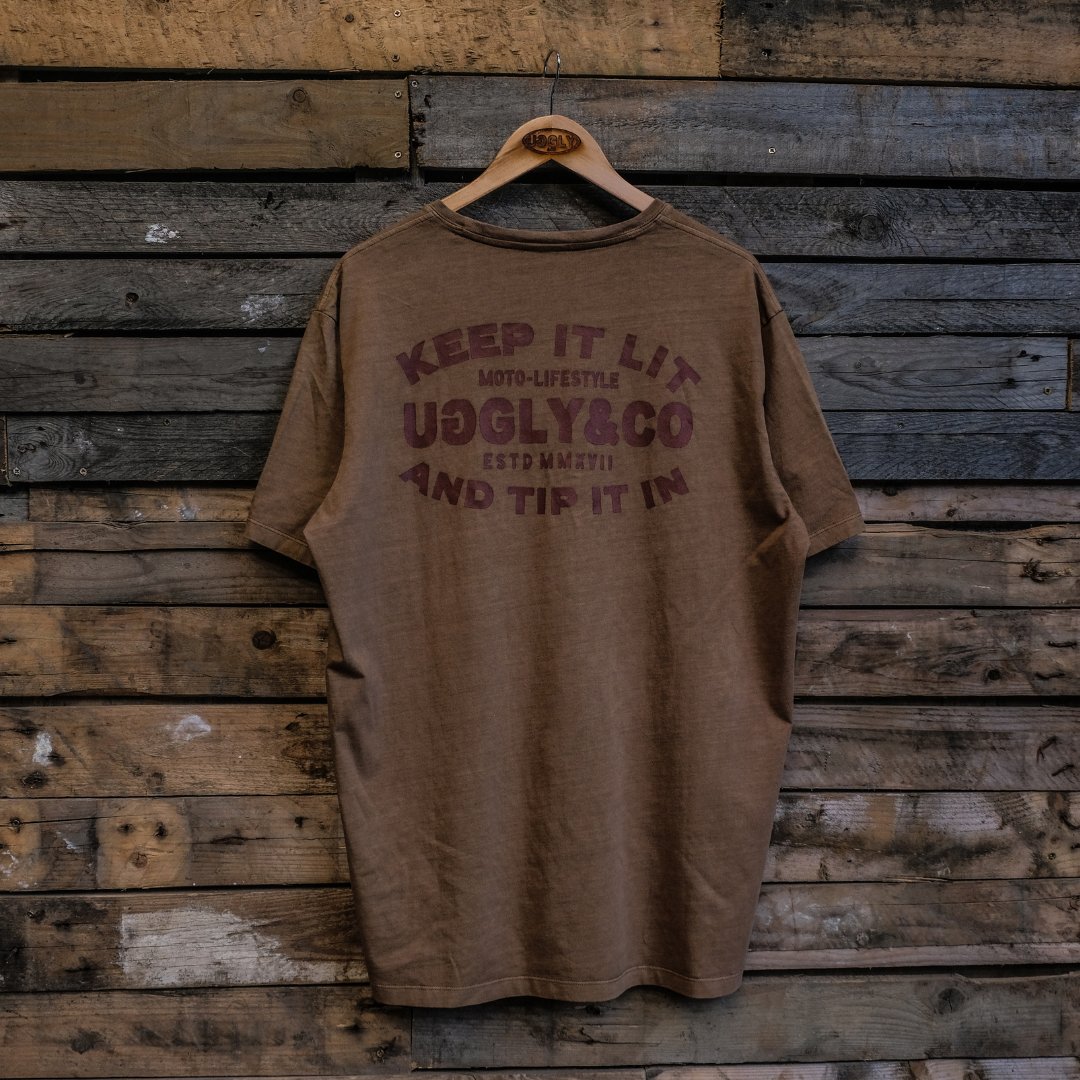 Uggly and Co Malt Brown Flat Track Racing Heavyweight Cotton T-Shirt