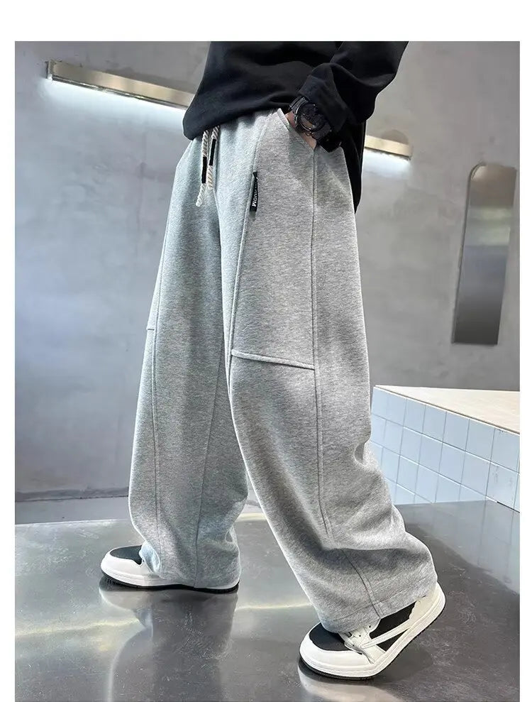 Kids Loose Cotton Sports Pants, Casual Wide-Leg Trousers for Boys & Girls