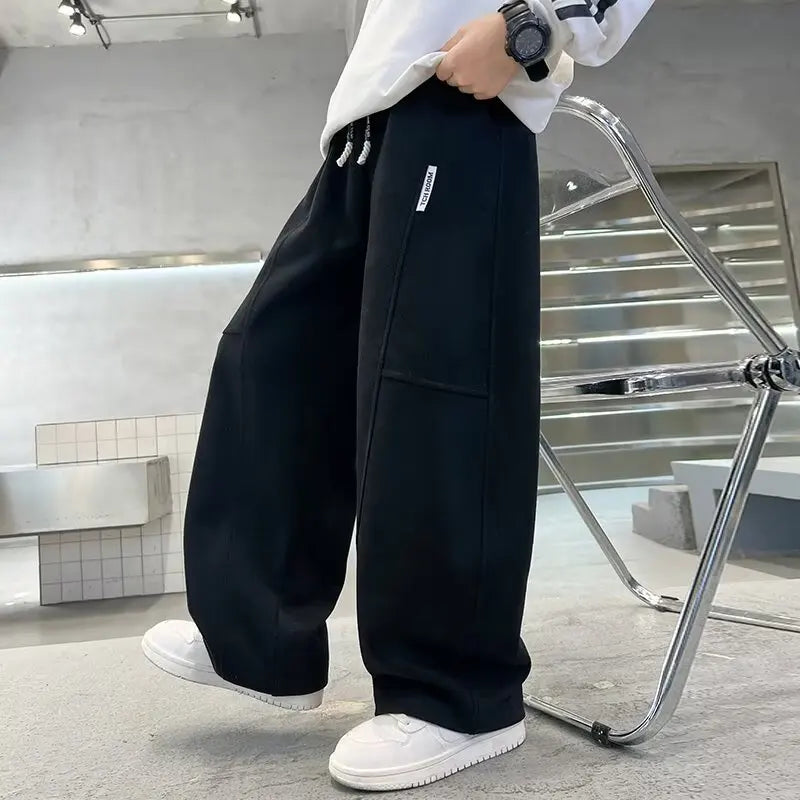 Kids Loose Cotton Sports Pants, Casual Wide-Leg Trousers for Boys & Girls