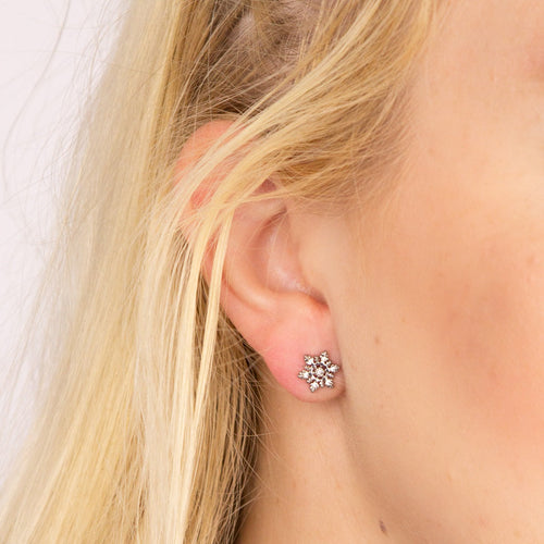 Gecko Kidsmas Snowflake Stud Earrings – Silver Plated Crystal Brass