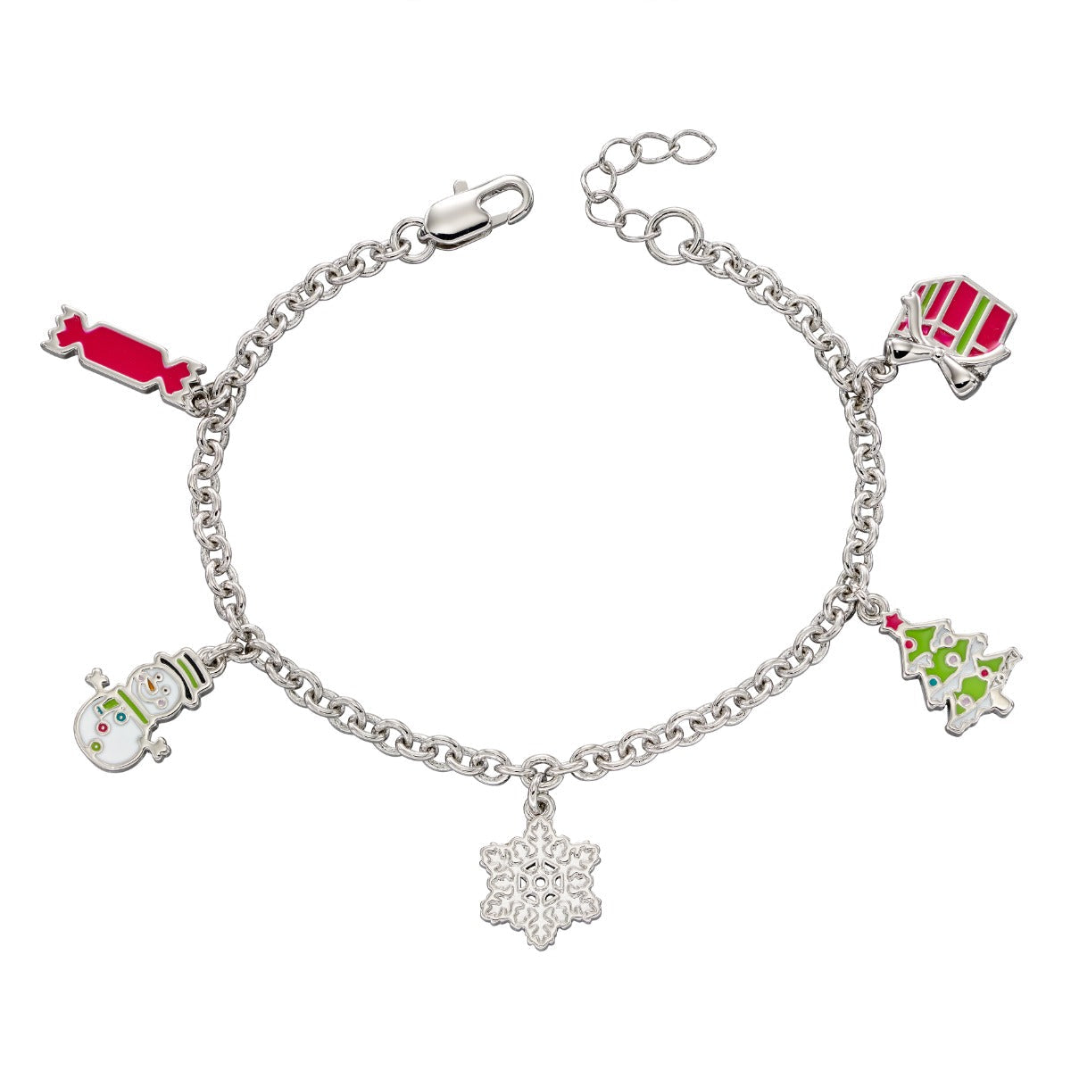 Gecko Kidsmas Charm Bracelet | Silver Plated Brass with Enamel & Crystals