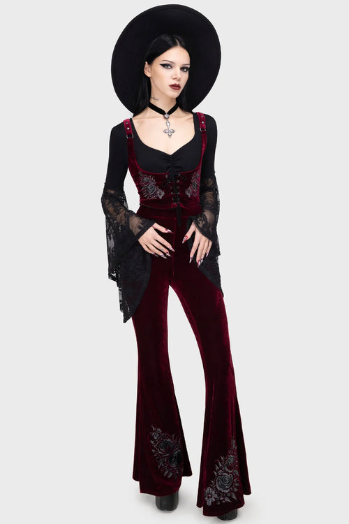 Killstar A Devil's Rose Red Velvet Flared Trousers – Gothic Flares
