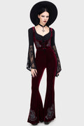 Killstar A Devil's Rose Red Velvet Flared Trousers – Gothic Flares