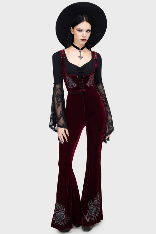 Killstar A Devil's Rose Red Velvet Flared Trousers – Gothic Flares