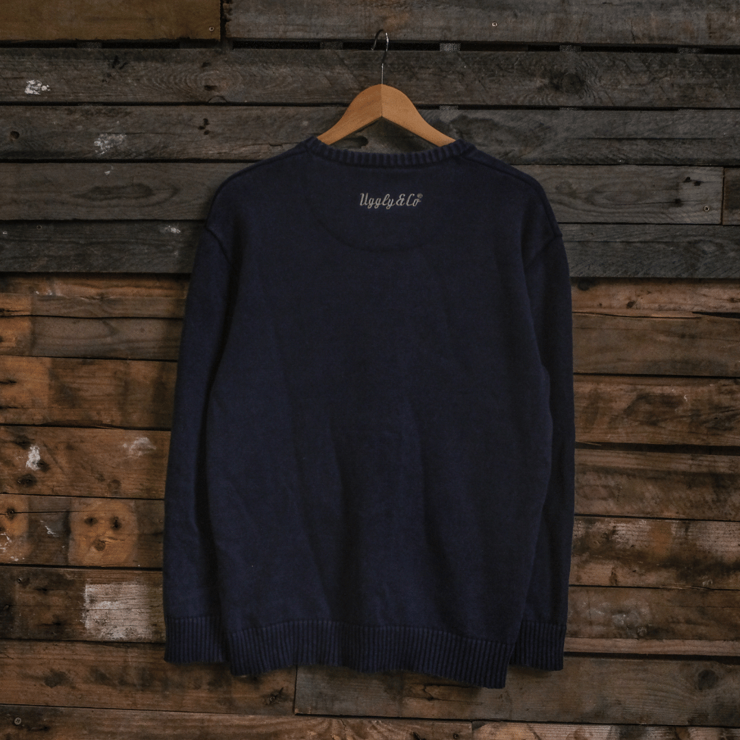 Uggly & Co Navy Knit Jumper – Heavyweight 100% Cotton Vintage Sweater